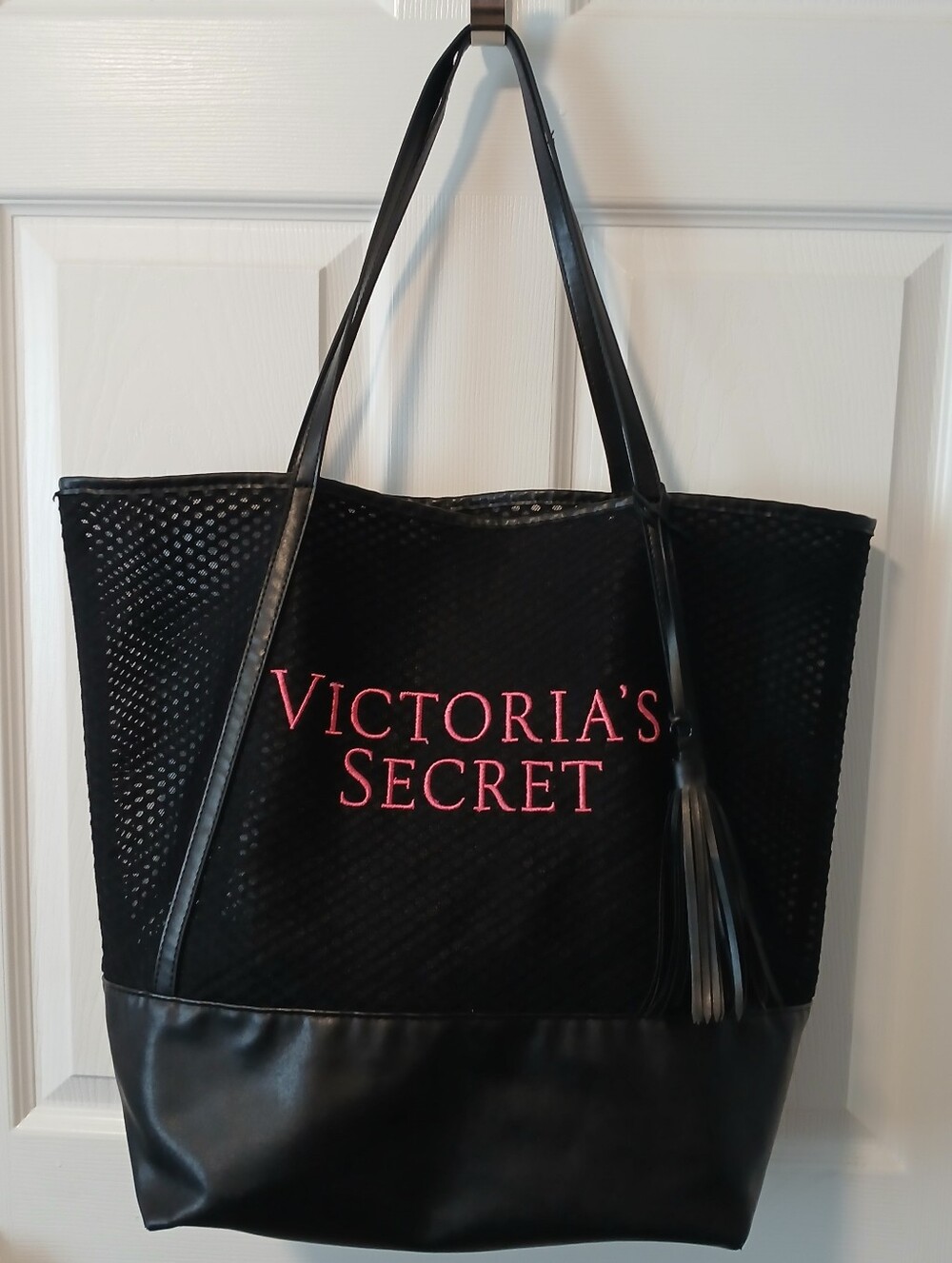 Victoria's Secret Black Tote with Pink Embroidered Logo